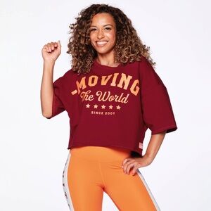 Zumba Moving The World Brick Red Burgundy Women's Crop Top NWT (L)